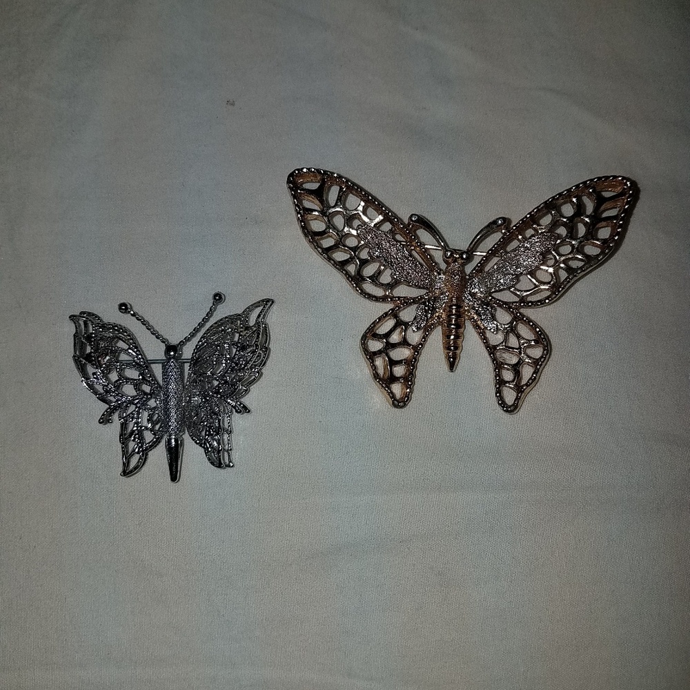 Gold and Silver Butterflies Brooches